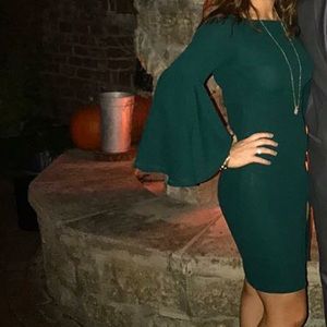 Green flared sleeve mini dress!
